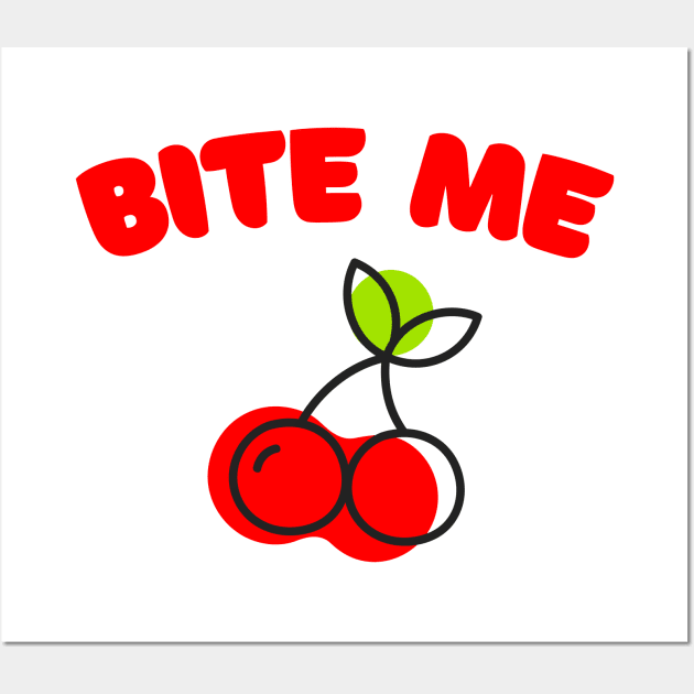 Bite Me - Cute Retro Cherry Design Wall Art by DankFutura